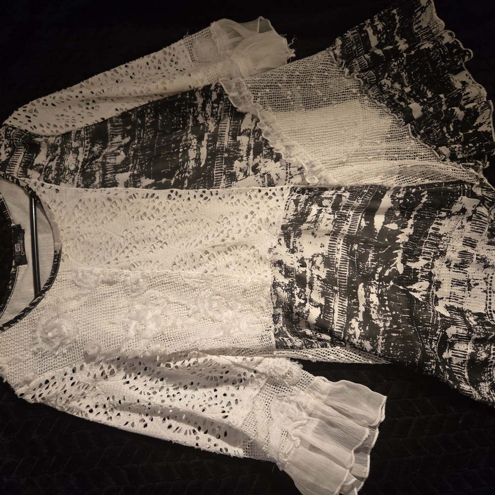 Boho Lace Patchwork White and Black Women's Top